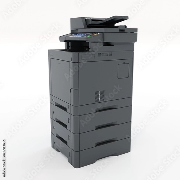 Fototapeta Multi-function printer scanner. Isolated Office professional technology. 3D illustration.