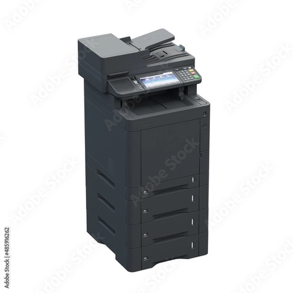 Fototapeta Multi-function printer scanner. Isolated Office professional technology. 3D illustration.