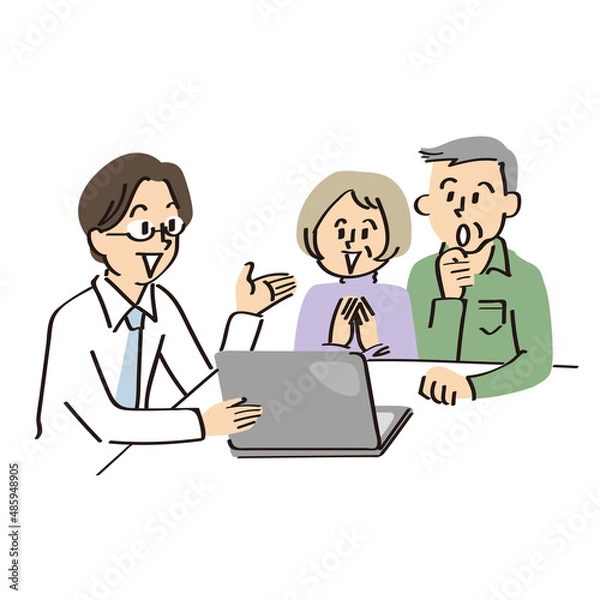 Fototapeta 乗り気な老夫婦と営業マン　セールスマン