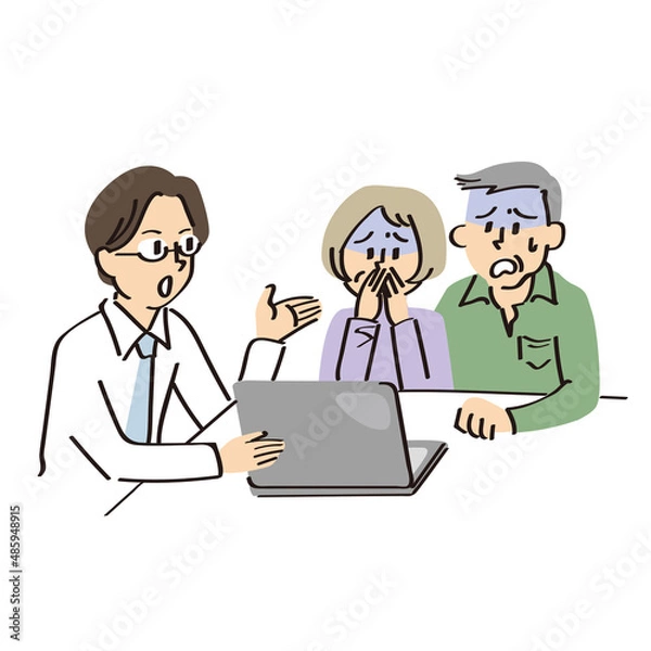 Fototapeta 不安な老夫婦と営業マン　セールスマン