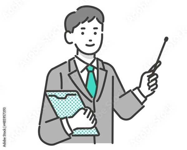 Fototapeta 指示棒を持つスーツ姿のビジネスマンのベクターイラスト素材／ビジネス／ビジネスウーマン／質問／説明