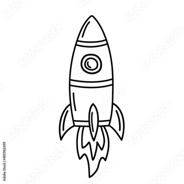 Obraz Vector illustration of a space rocket in doodle style isolated on white background.