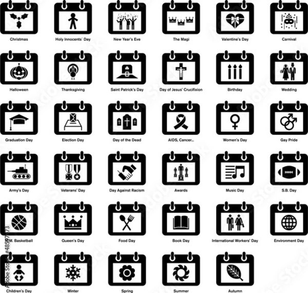 Fototapeta Set of calendars with different icons