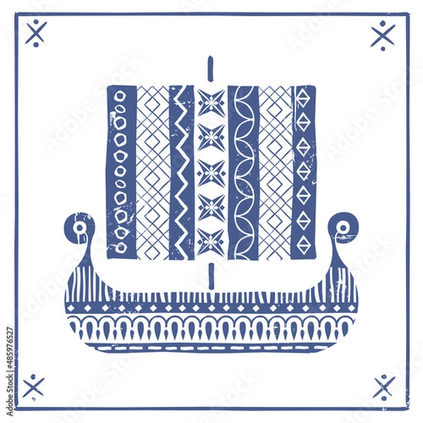 Obraz ship scandinavian folk vector illustration