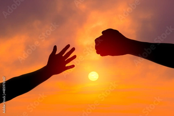 Fototapeta 母子のじゃんけんシルエット