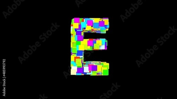 Obraz Letter E. 3D Bright colored uppercase large letter of the alphabet E on an empty black background isolate. Color font
