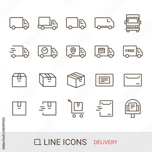 Fototapeta ECサイトアイコン　ショッピングガイド　配送　ラインアイコン