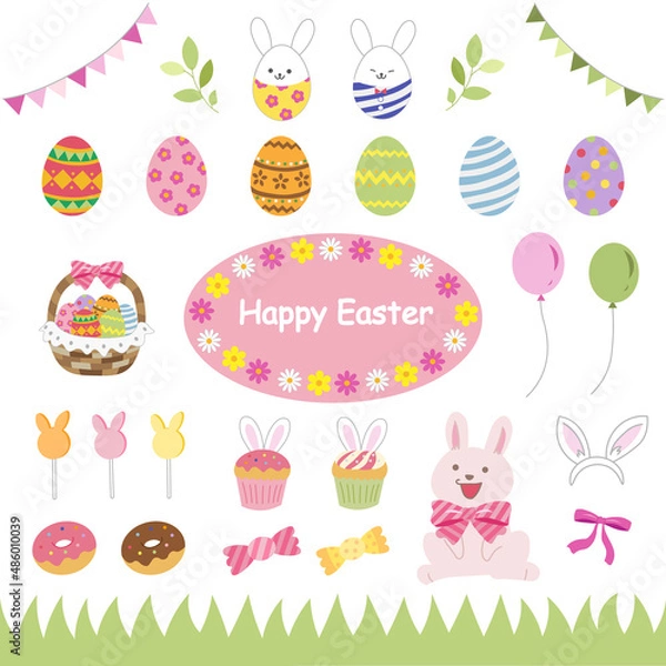 Fototapeta イースターのかわいいイラストセット
