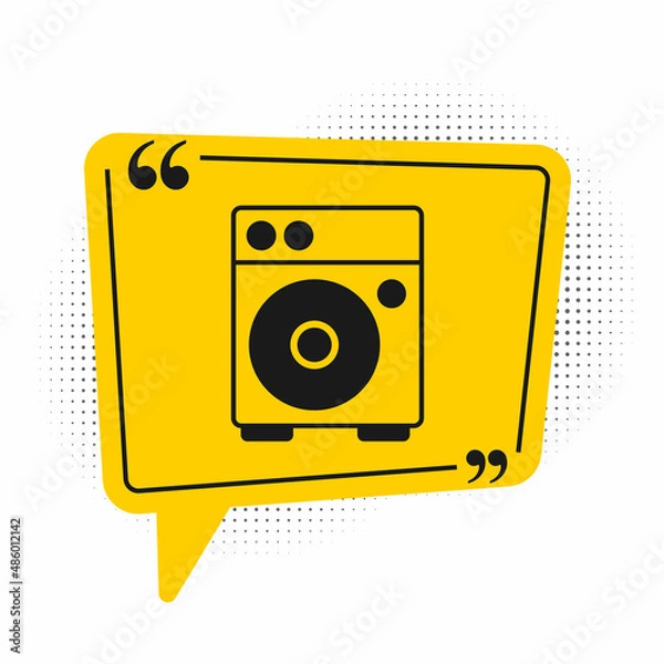 Obraz Black Guitar amplifier icon isolated on white background. Musical instrument. Yellow speech bubble symbol. Vector