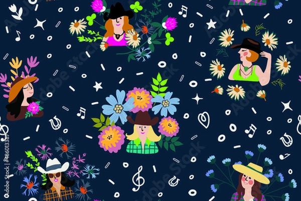 Obraz seamless pattern with cute girl