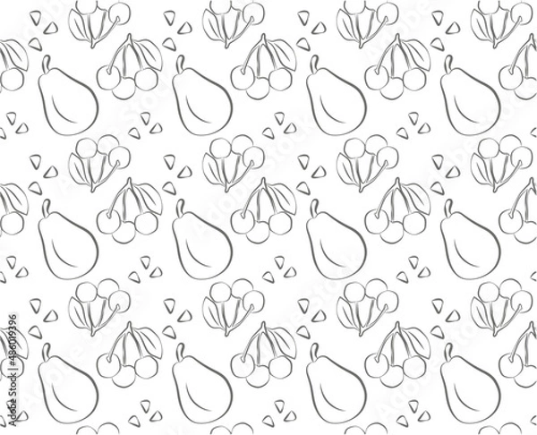 Fototapeta seamless pattern with pears and cherry, vector illustration