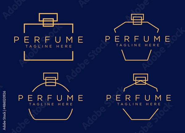 Obraz set of simple luxury bottle perfume  logo template in blue background