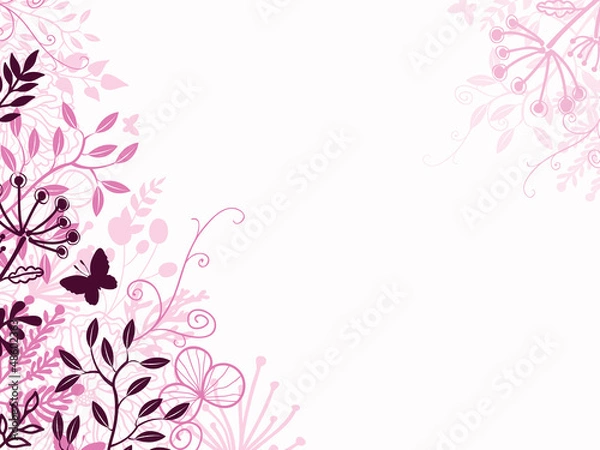 Fototapeta Vector pink and black floral background backdrop with hand drawn