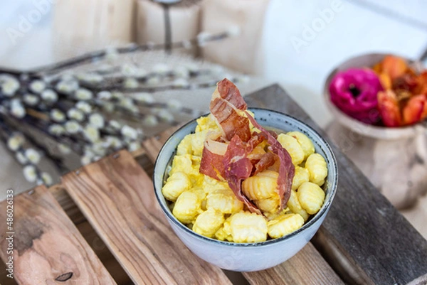 Fototapeta gnocchi with bacon