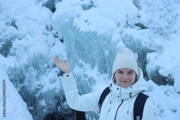 Obraz ice ridges, ice kube, winter waterfall, waterfall, wild, white bridges, stones, karelia, rapids, park, frozen, sky, snowy, creek, kirkjufell, island, blue, splash, stone, season, frost, fall, crystal,