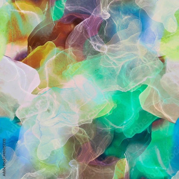 Fototapeta Flowing ink, alcohol ink print design. Cosmic abstraction of the Universe. Alternate reality of the metaverse. surface design, background