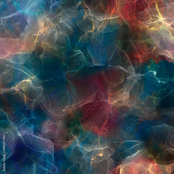 Fototapeta Flowing ink, alcohol ink print design. Cosmic abstraction of the Universe. Alternate reality of the metaverse. surface design, background