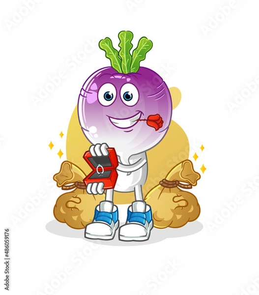 Fototapeta turnip head cartoon propose with ring. cartoon mascot vector