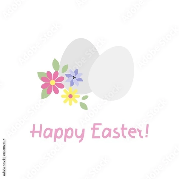 Obraz Vector cute flat illustration with eggs and flowers, simple lettering text for card, post card or print.