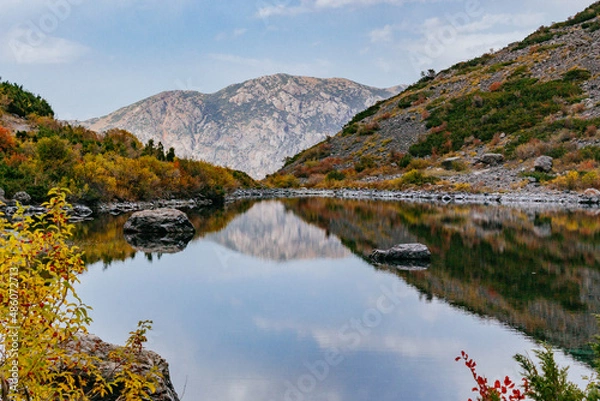 Fototapeta amazing mountain lake under the clouds