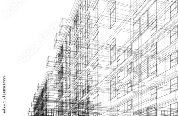 Fototapeta Modern architecture 3d rendering vector illustration

