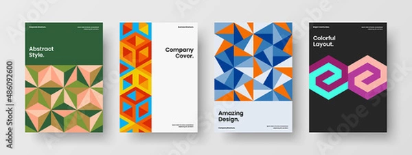 Fototapeta Colorful book cover vector design illustration collection. Trendy geometric hexagons front page layout bundle.
