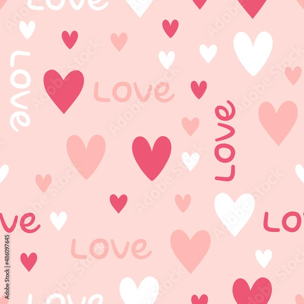 Fototapeta Seamless pattern cute hearts and love phrase