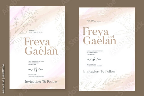Fototapeta continuous lines flower flora logo wedding greeting card bride and groom invitation card vector illustration