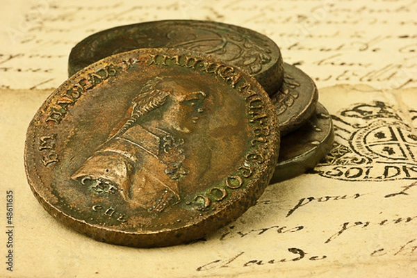 Fototapeta Manoscritto e monete