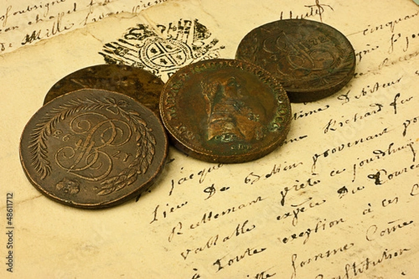 Fototapeta Manoscritto e monete