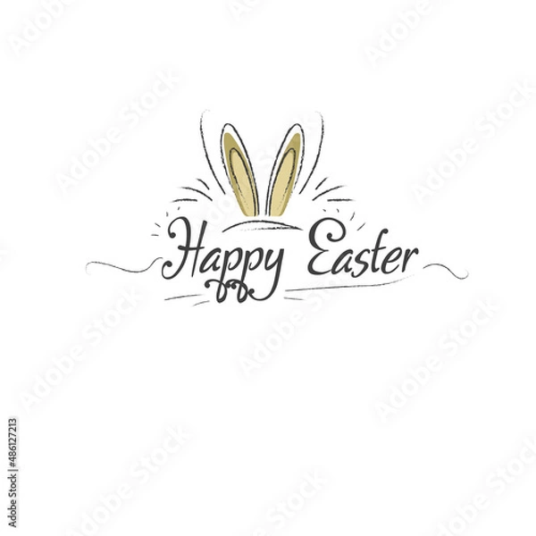 Fototapeta Happy easter greeting card. Handwritten easter quote and hand drawn rabbit for design card, invitation, t-shirt, book, banner, poster, scrapbook, album etc. Easter Eggs 