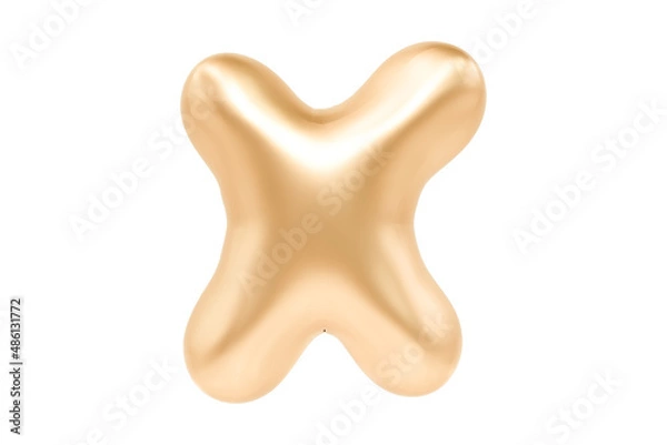 Fototapeta 3D Letter X made of realistic helium golden balloon, Premium 3d illustration.