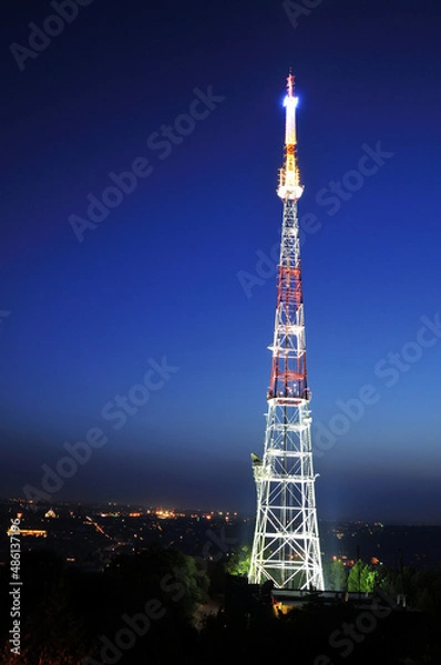 Obraz Television tower in the city of Lviv at night