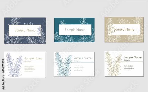 Fototapeta set of business card template design with hand drawn rosemary flower, for name card, shop card