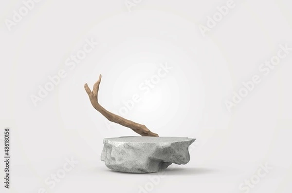 Fototapeta Empty Stage with wood stick and stone 