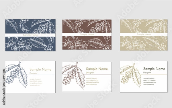 Fototapeta set of business card template design with hand drawn coffee beans illustration, for name card, shop card