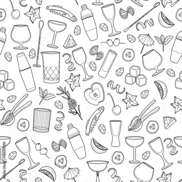 Fototapeta Vector bartender equipment seamless pattern.