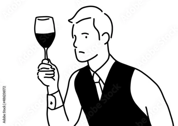 Fototapeta ワインを鑑定している男のソムリエ。