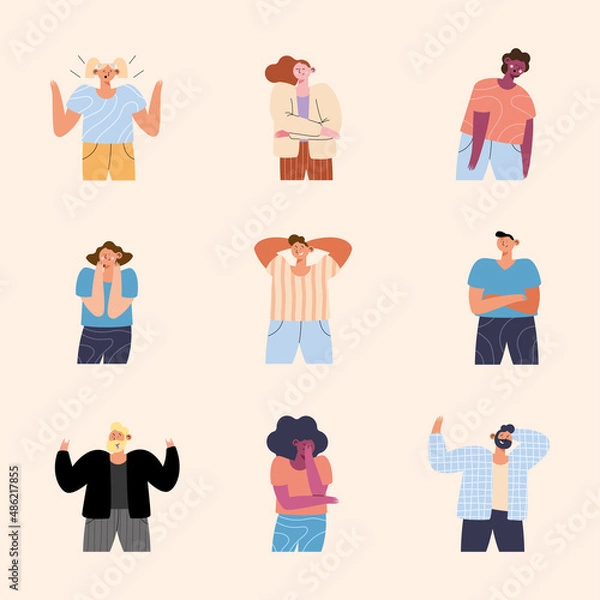 Fototapeta nine people gestures characters