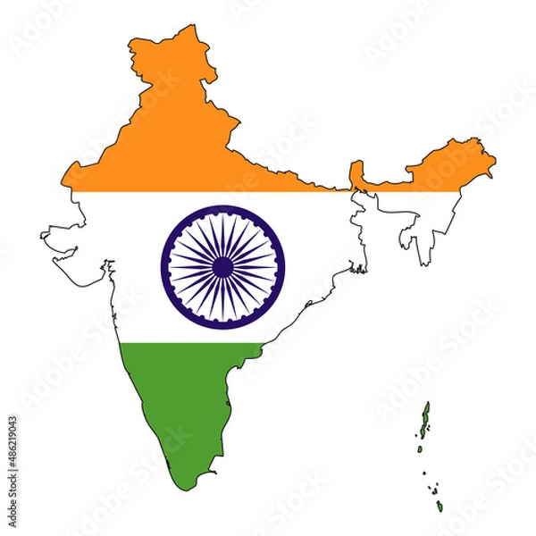 Fototapeta India map with flag - outline of a state with a national flag