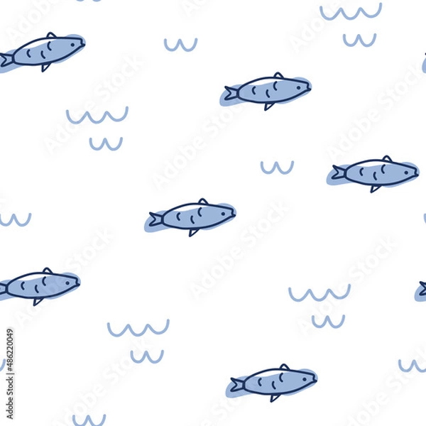 Fototapeta Fish seamless pattern. Perfect for fabric, packaging, wallpaper, textiles, clothing. Cartoon Sea Animals Vector illustration in Scandinavian style