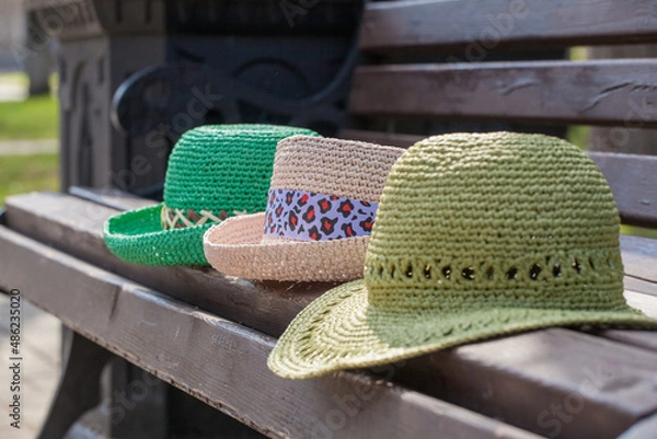 Obraz Beautiful handmade hat on the bench