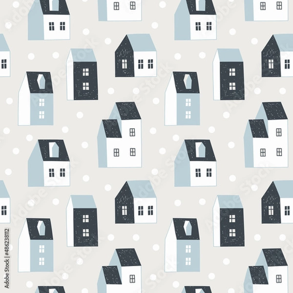 Fototapeta Seamless pattern with cute houses. Vector.
