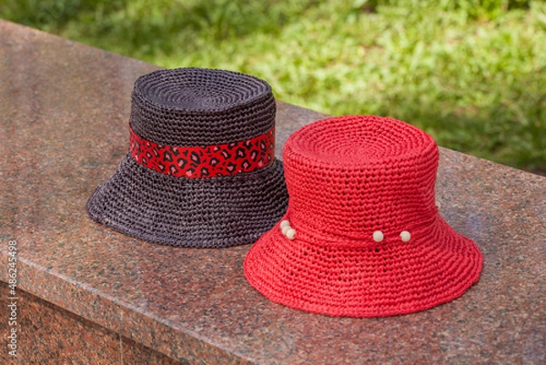 Obraz Multicolored handmade summer hats

