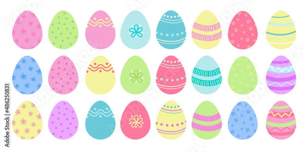 Obraz Set of colourful patterned Easter eggs with hand drawn decorative elements. Variety of simple, pretty, bright eggs.