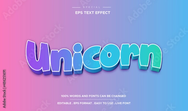 Fototapeta Editable text effect, colorful unicorn text style