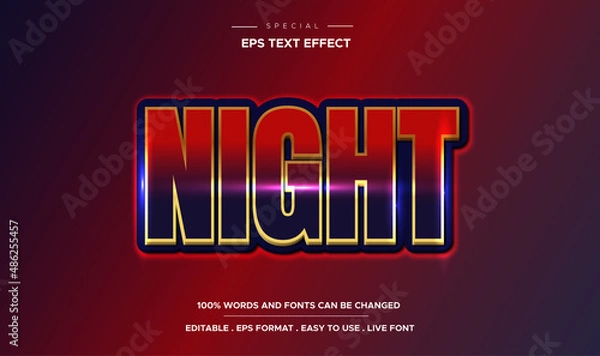 Fototapeta Customizable 3d night party vector text effect text style
