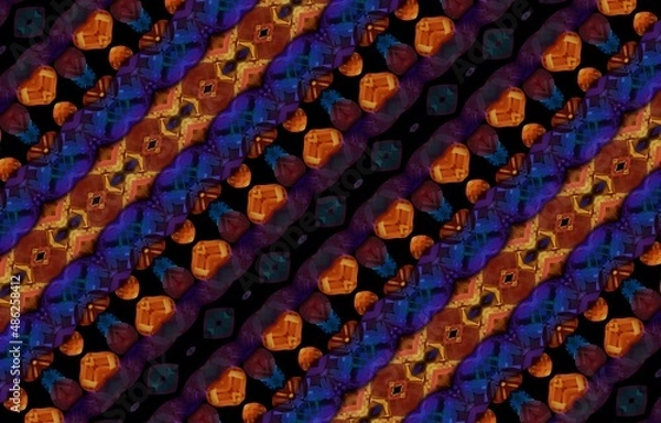 Fototapeta Abstract kaleidoscope background. Beautiful multicolor kaleidoscope texture. Unique kaleidoscope design in red and orange colors on a black background.