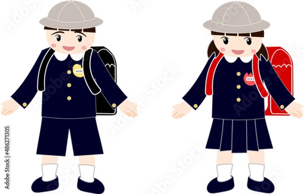 Fototapeta 制服姿の小学生の男女