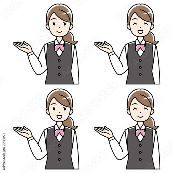 Obraz 右手で案内する制服の女性（カラー）